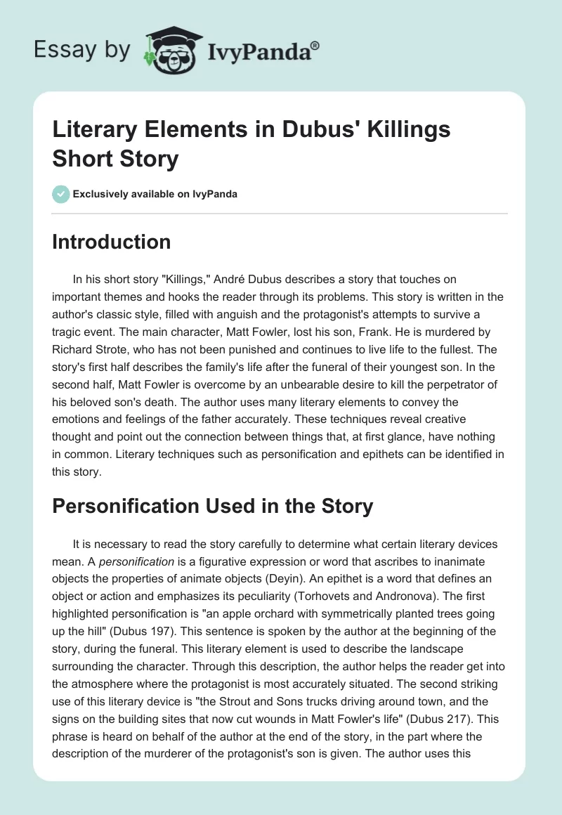 Literary Elements in Dubus' Killings Short Story. Page 1
