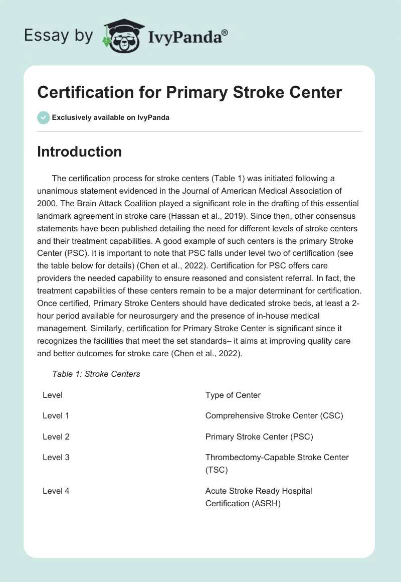 Certification for Primary Stroke Center. Page 1