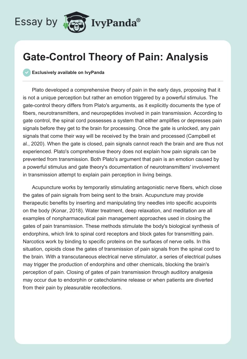 Gate-Control Theory of Pain: Analysis. Page 1