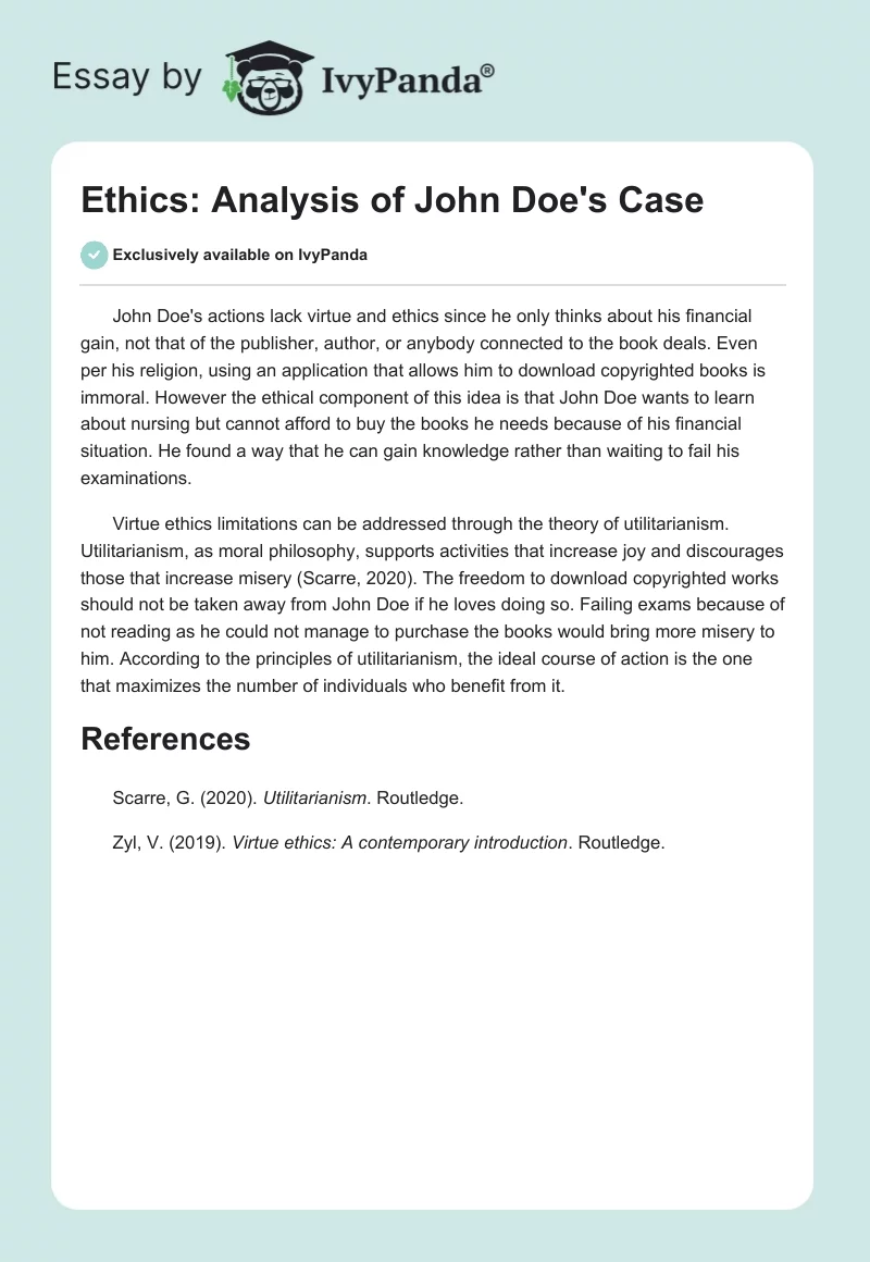 Ethics: Analysis of John Doe's Case. Page 1