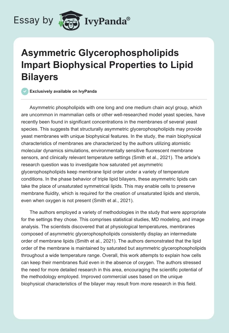 Asymmetric Glycerophospholipids Impart Biophysical Properties to Lipid Bilayers. Page 1