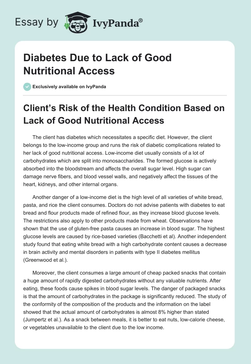 Diabetes Due to Lack of Good Nutritional Access. Page 1