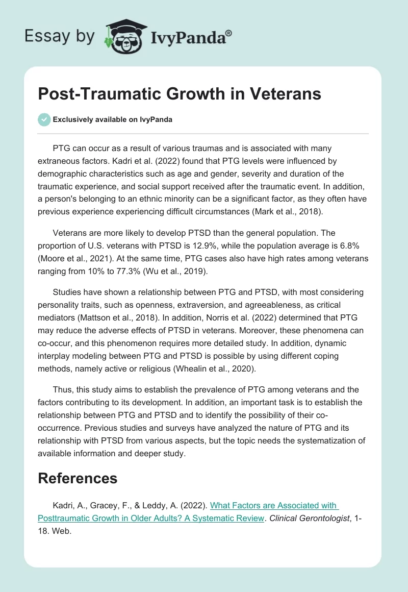 Post-Traumatic Growth in Veterans. Page 1