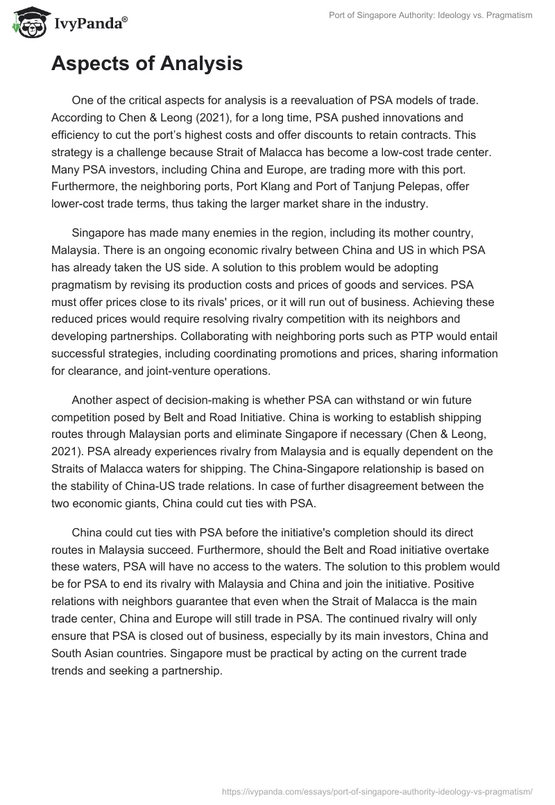 Port of Singapore Authority: Ideology vs. Pragmatism. Page 2