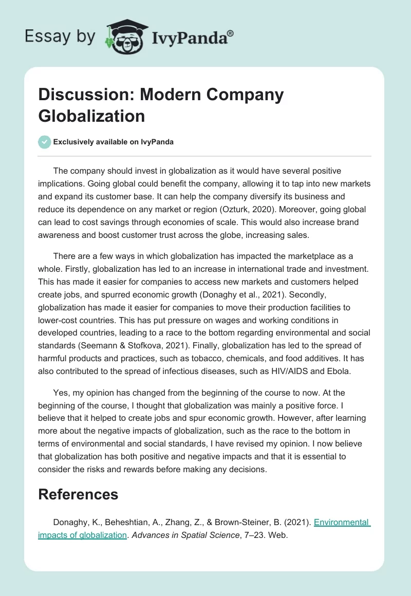 Discussion: Modern Company Globalization. Page 1