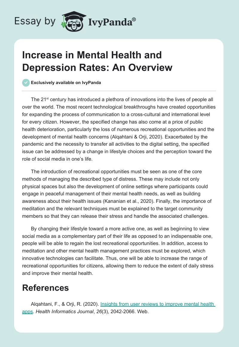 Increase in Mental Health and Depression Rates: An Overview. Page 1