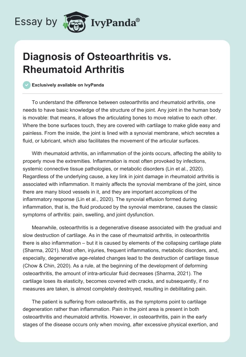 Diagnosis of Osteoarthritis vs. Rheumatoid Arthritis. Page 1