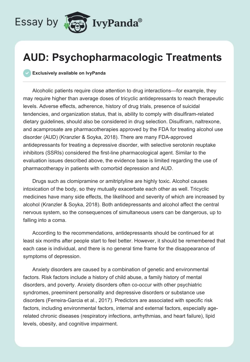 AUD: Psychopharmacologic Treatments. Page 1