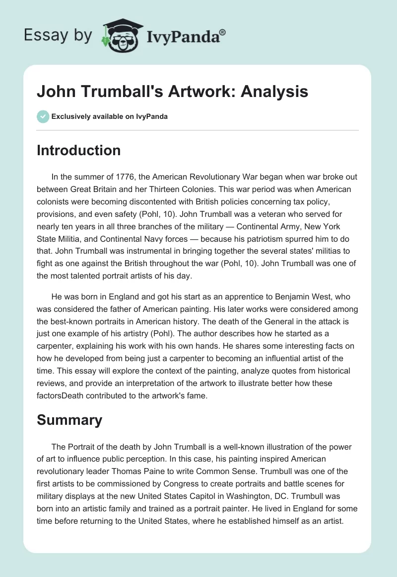John Trumball's Artwork: Analysis. Page 1