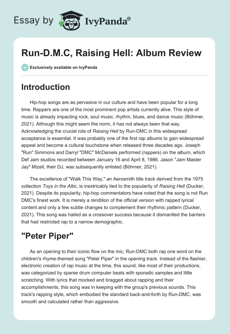 Run-D.M.C, Raising Hell: Album Review. Page 1