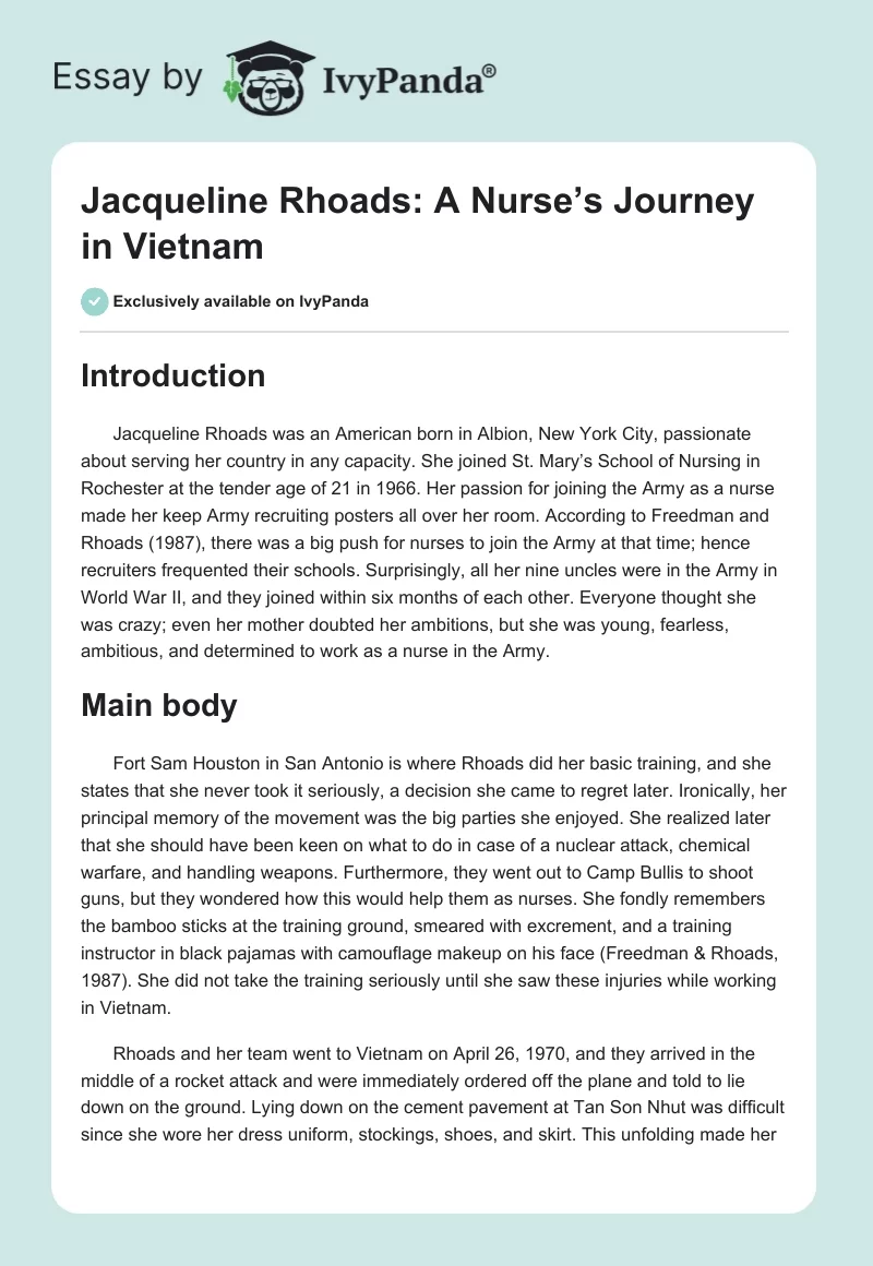 Jacqueline Rhoads: A Nurse’s Journey in Vietnam. Page 1
