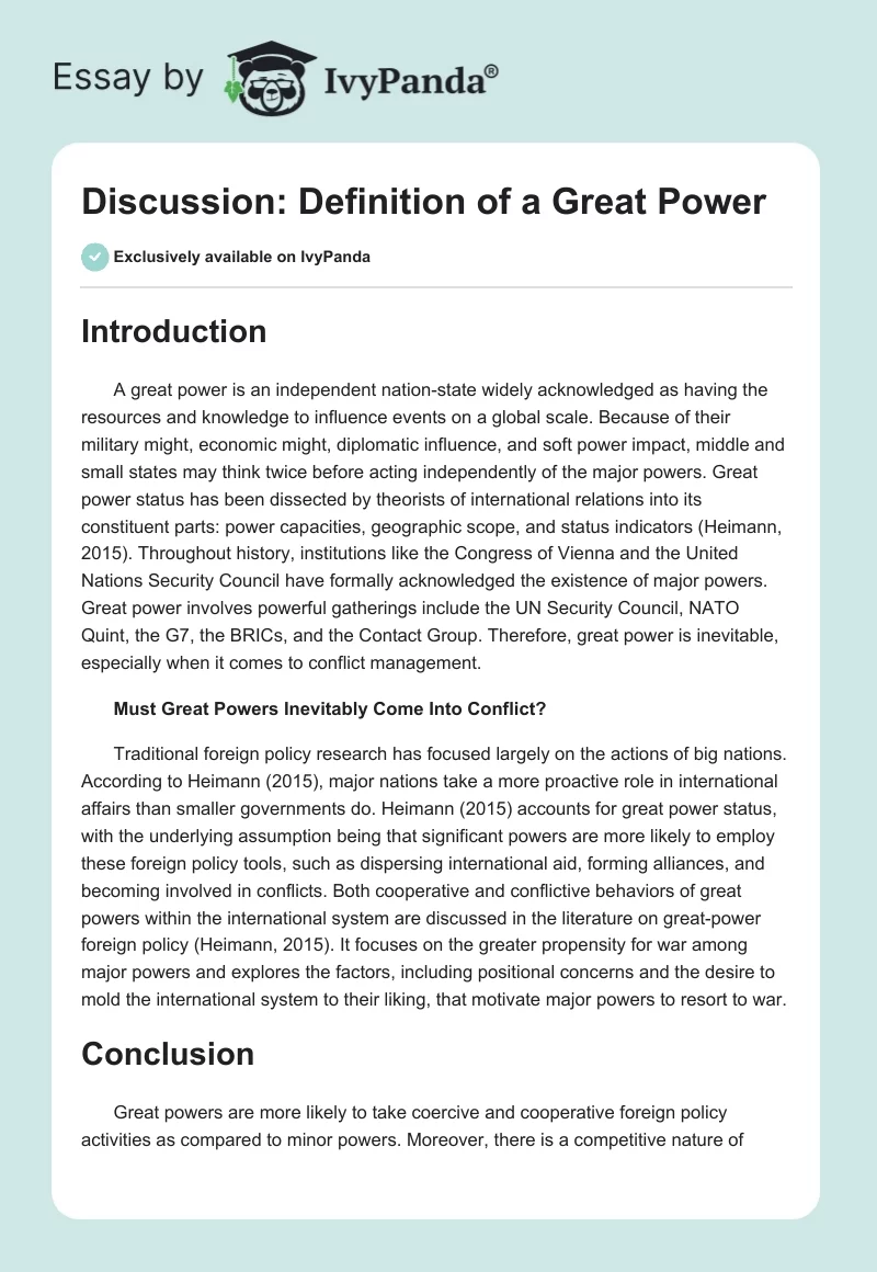 Discussion: Definition of a Great Power. Page 1