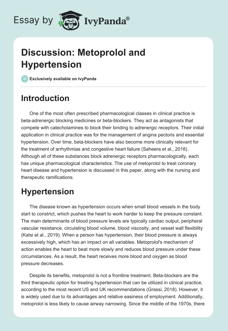 Discussion: Metoprolol and Hypertension. Page 1