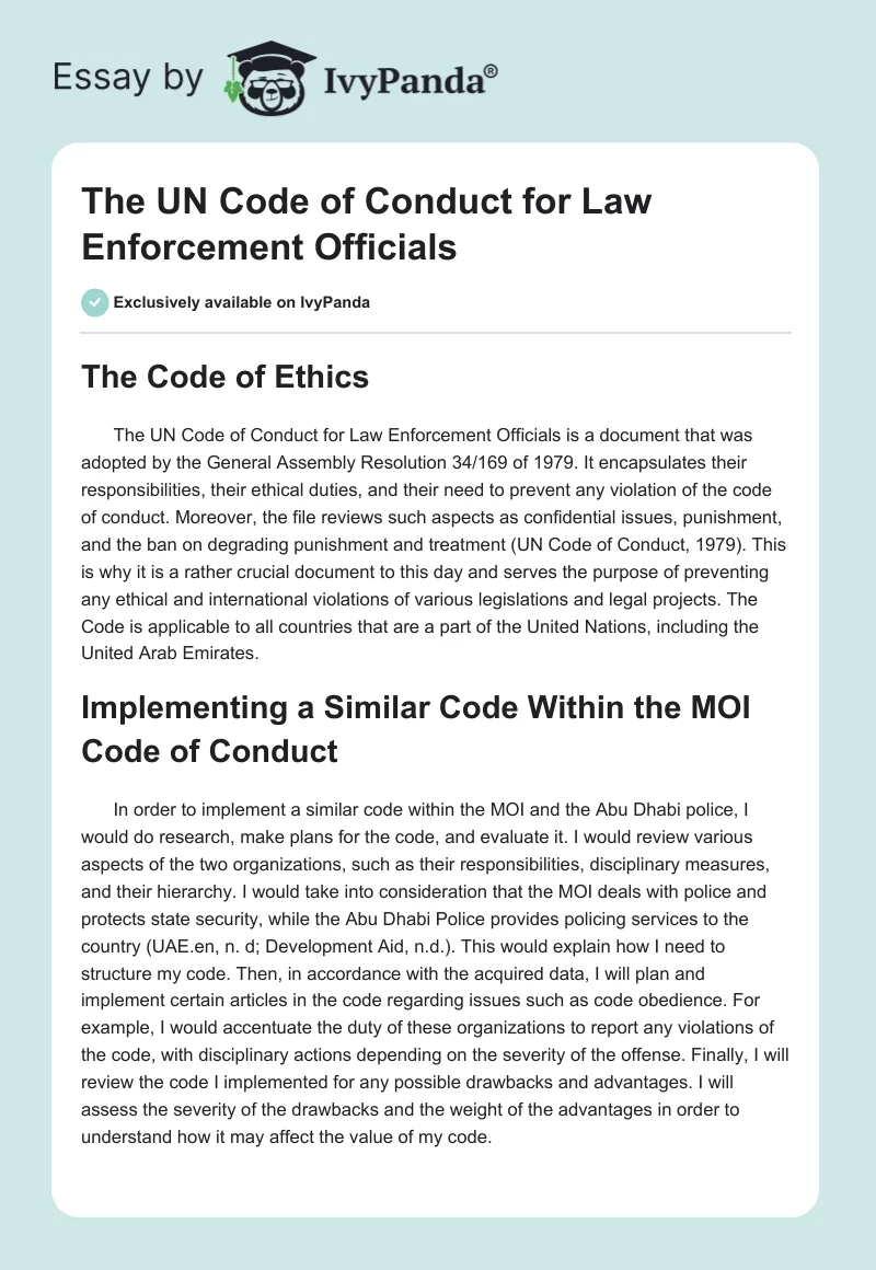 The UN Code of Conduct for Law Enforcement Officials. Page 1