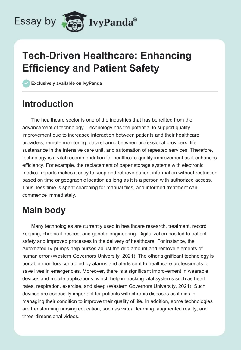 Tech-Driven Healthcare: Enhancing Efficiency and Patient Safety. Page 1