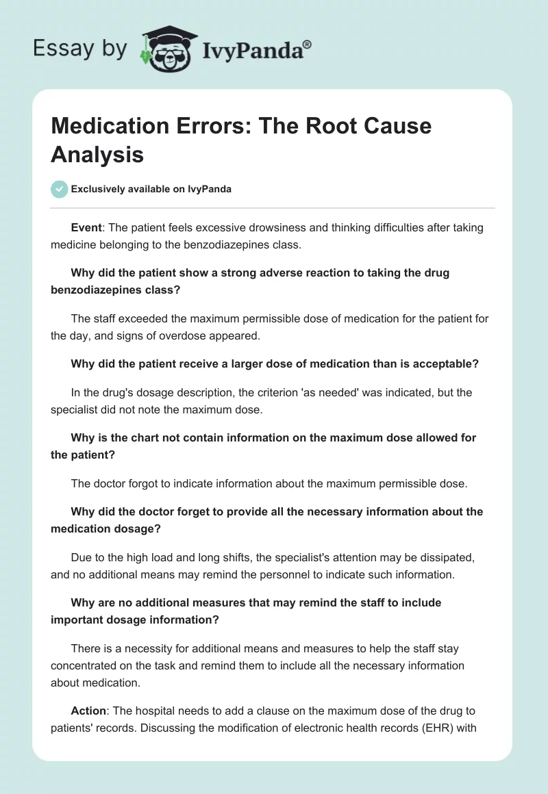 Medication Errors: The Root Cause Analysis. Page 1