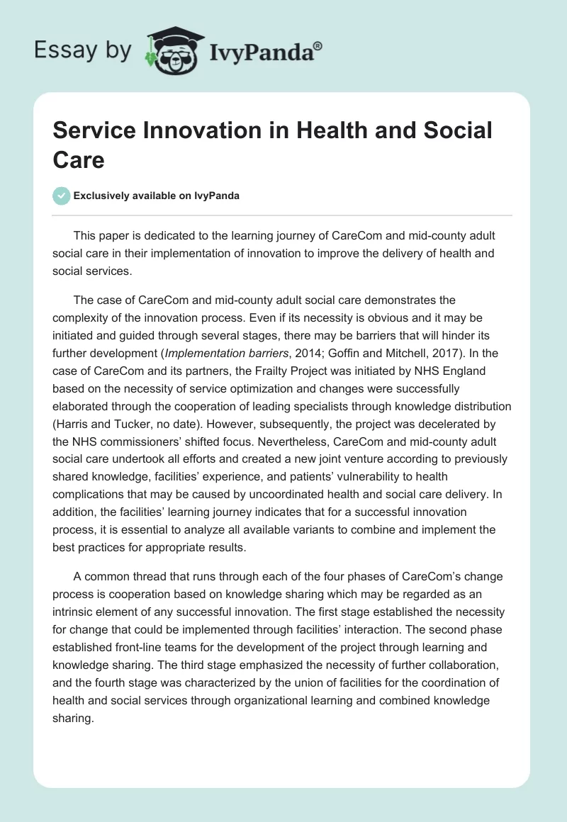 Service Innovation in Health and Social Care. Page 1