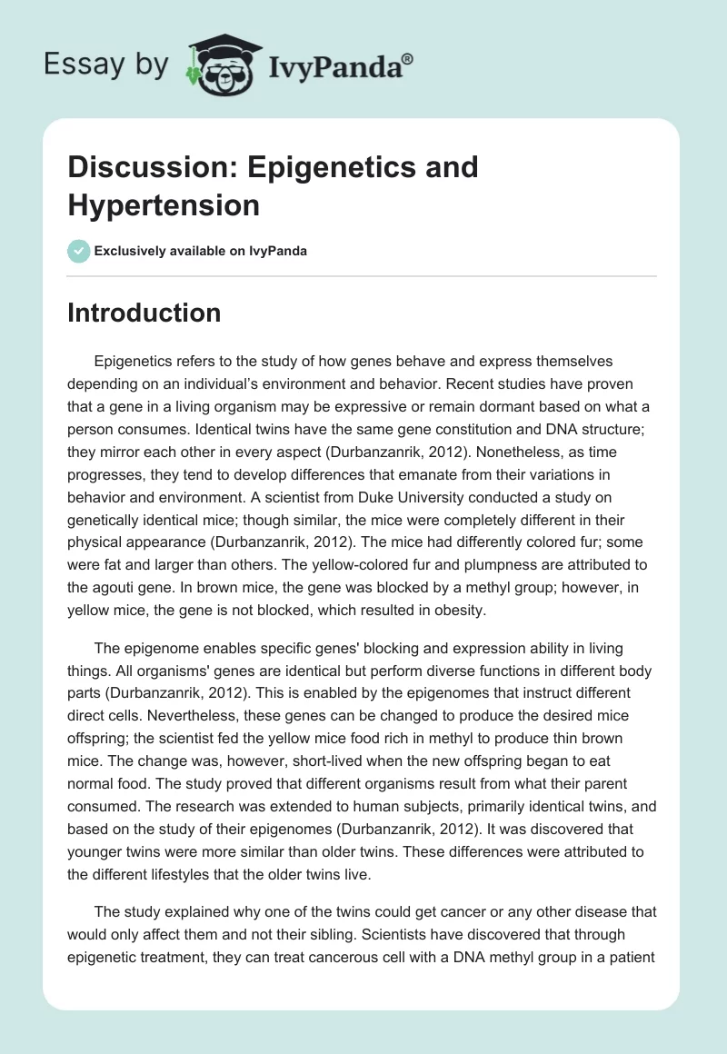 Discussion: Epigenetics and Hypertension. Page 1