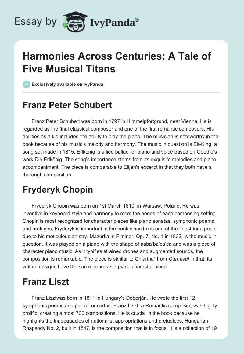 Harmonies Across Centuries: A Tale of Five Musical Titans. Page 1