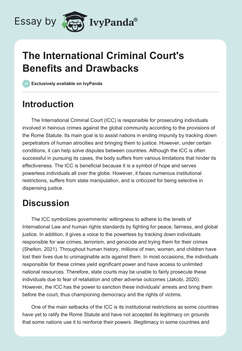 The International Criminal Court's Benefits and Drawbacks. Page 1