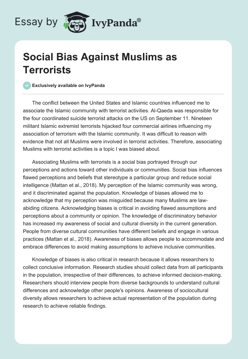 Social Bias Against Muslims as Terrorists. Page 1