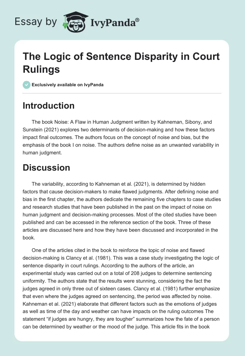 The Logic of Sentence Disparity in Court Rulings. Page 1