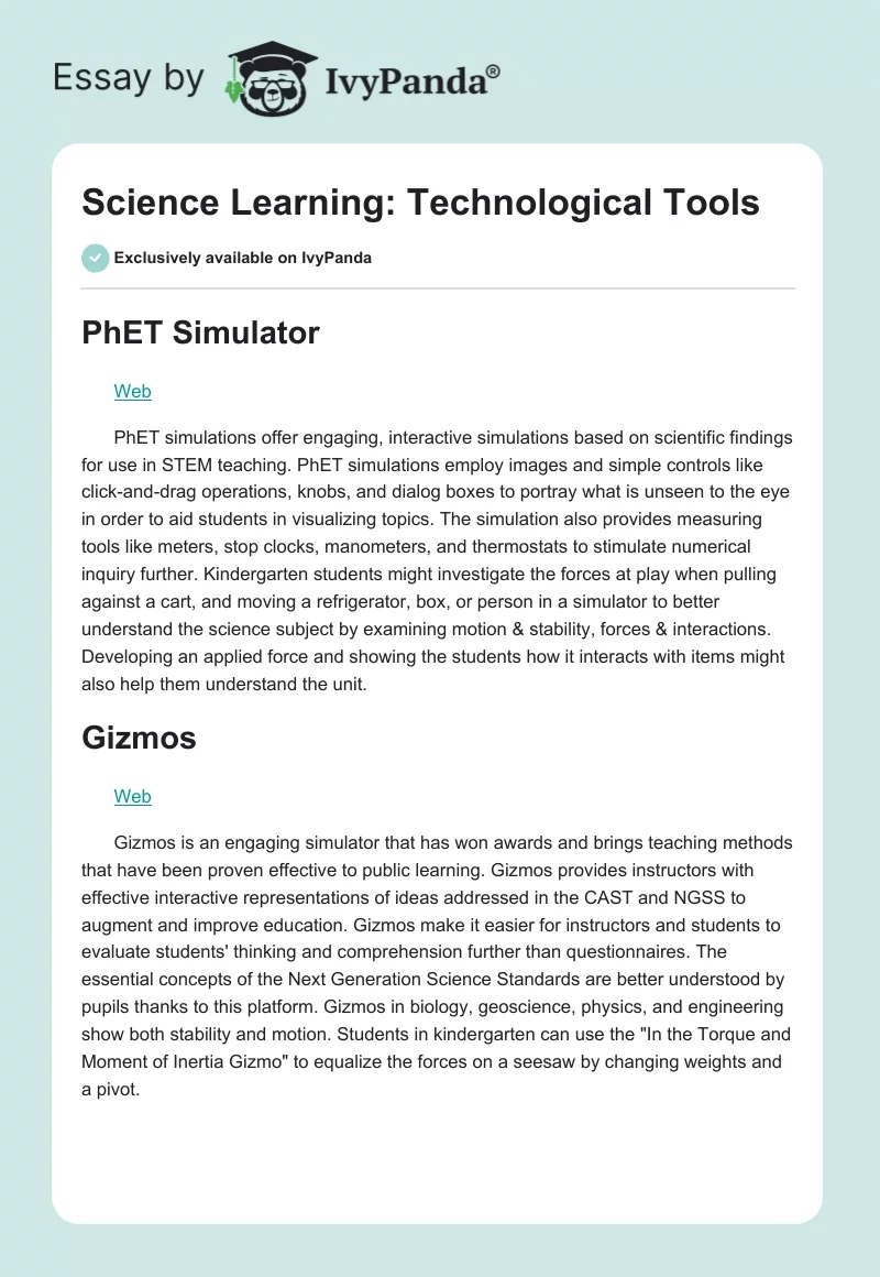 Science Learning: Technological Tools. Page 1