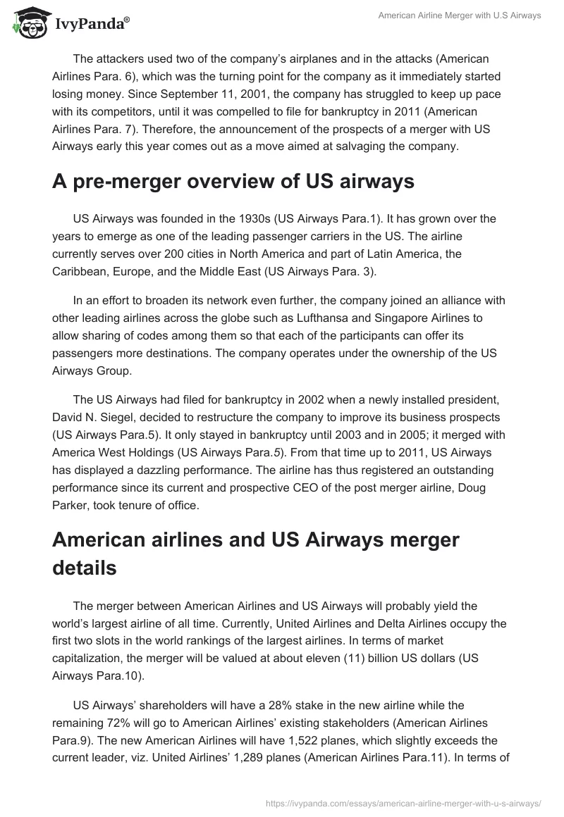 American Airline Merger With U.S. Airways. Page 3