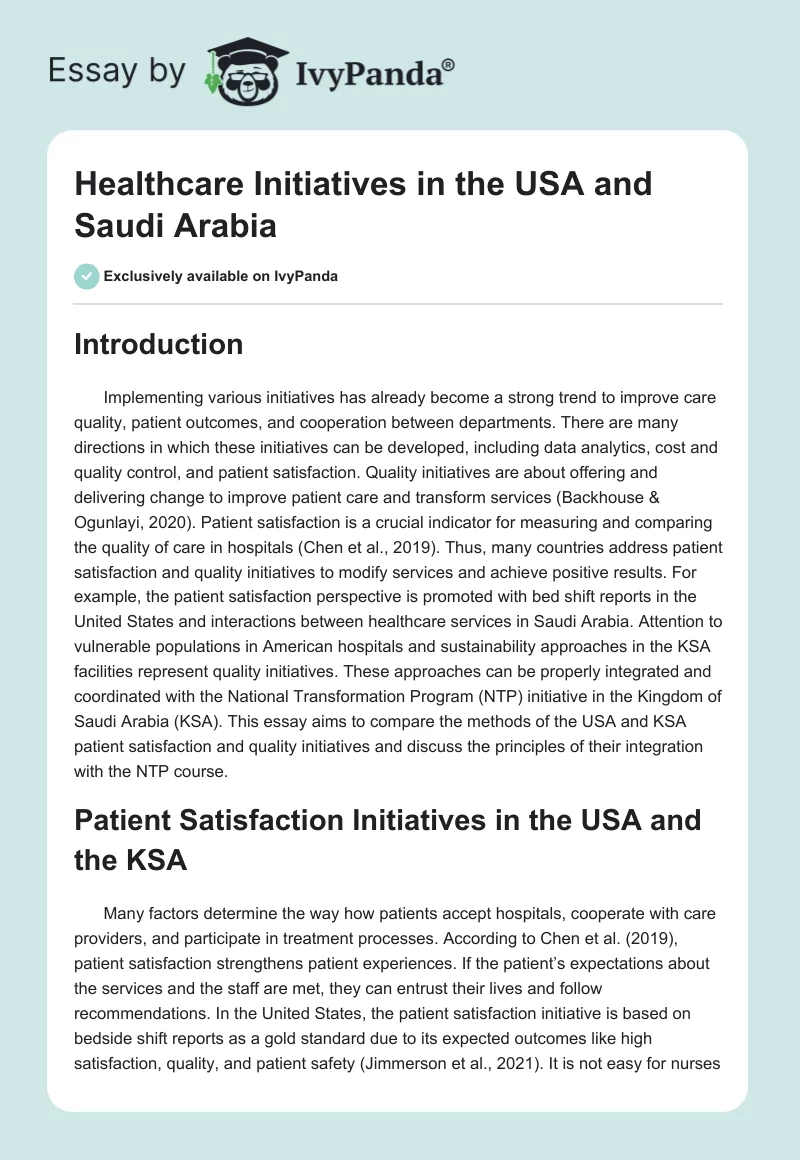Healthcare Initiatives in the USA and Saudi Arabia. Page 1