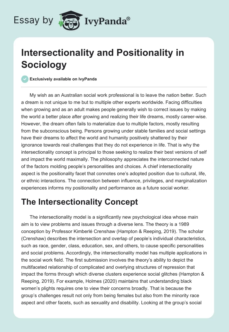 Intersectionality and Positionality in Sociology. Page 1