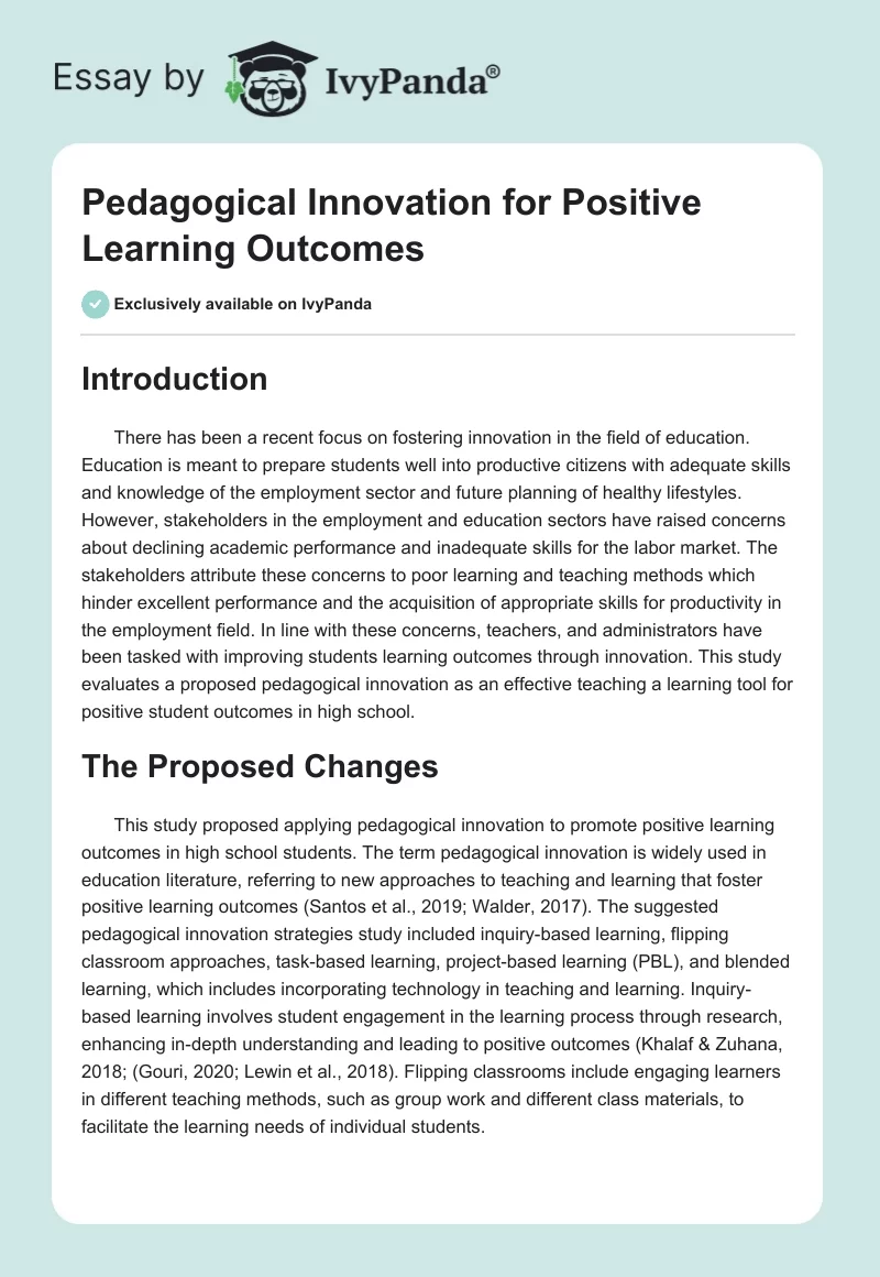 Pedagogical Innovation for Positive Learning Outcomes. Page 1