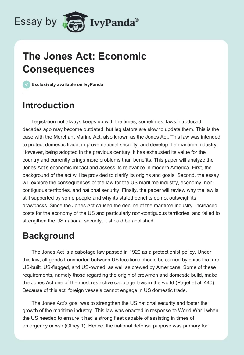 The Jones Act: Economic Consequences. Page 1