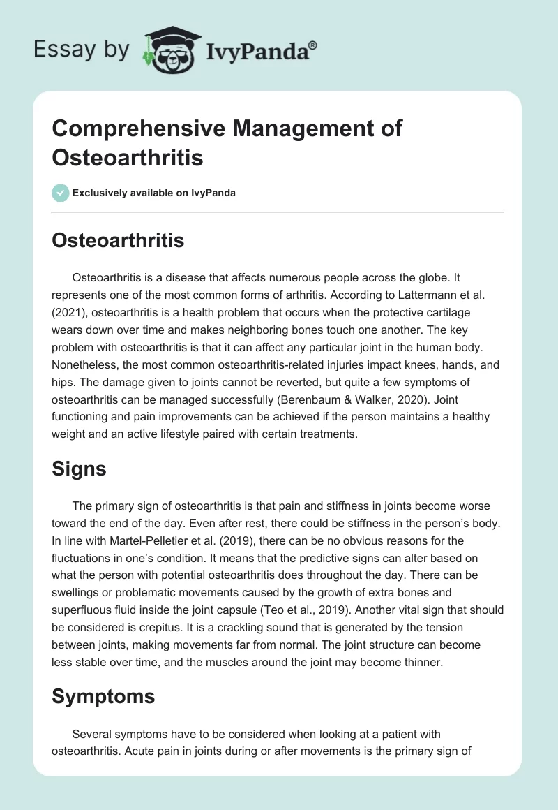 Comprehensive Management of Osteoarthritis. Page 1