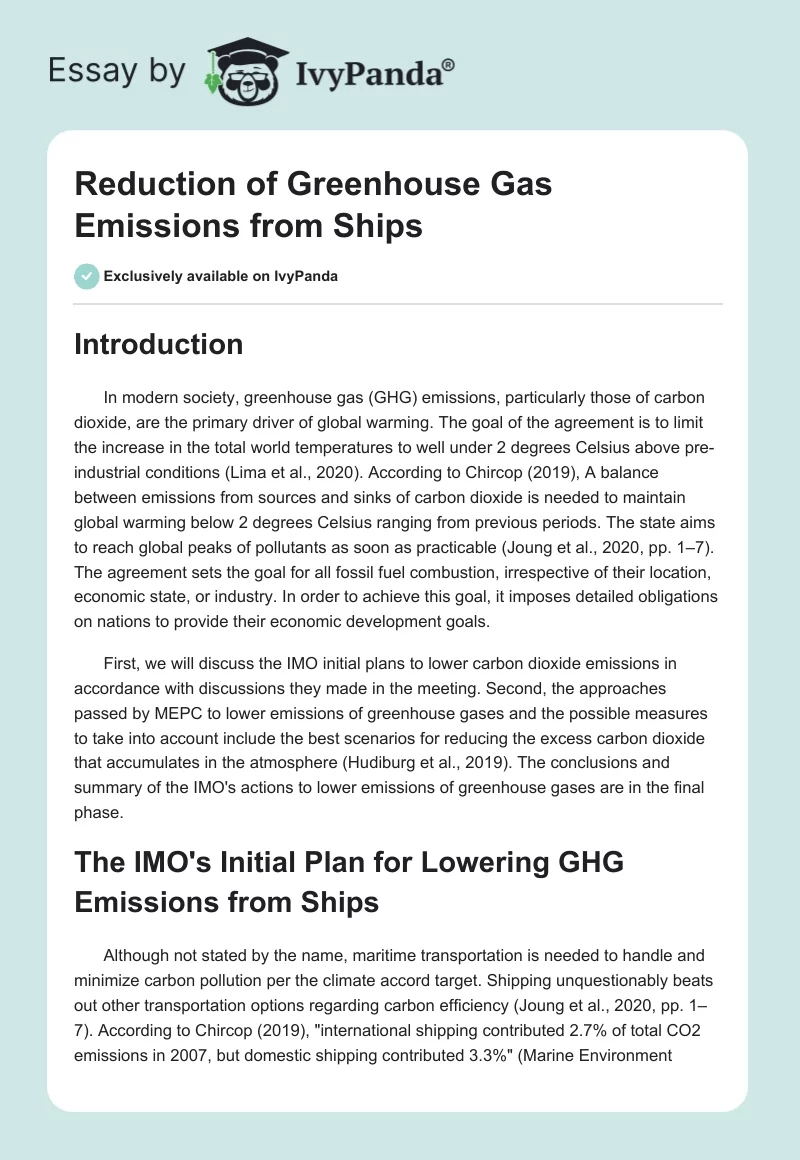 Reduction of Greenhouse Gas Emissions from Ships. Page 1