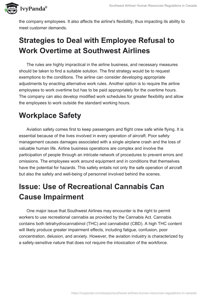 Southwest Airlines' Human Resources Regulations in Canada. Page 2