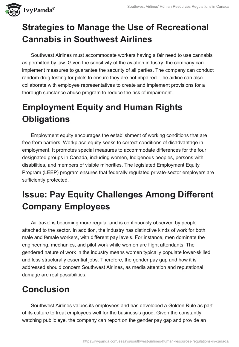 Southwest Airlines' Human Resources Regulations in Canada. Page 3