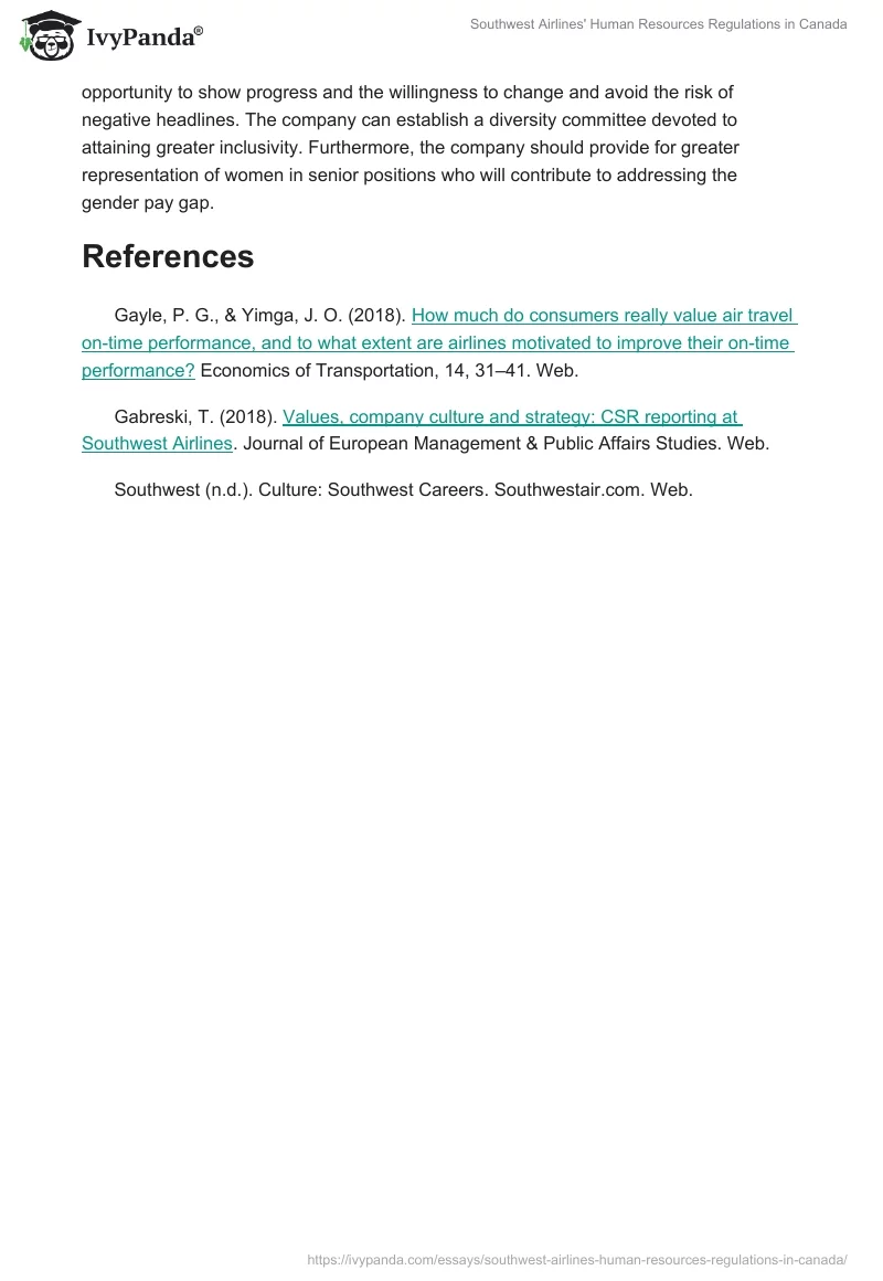 Southwest Airlines' Human Resources Regulations in Canada. Page 4