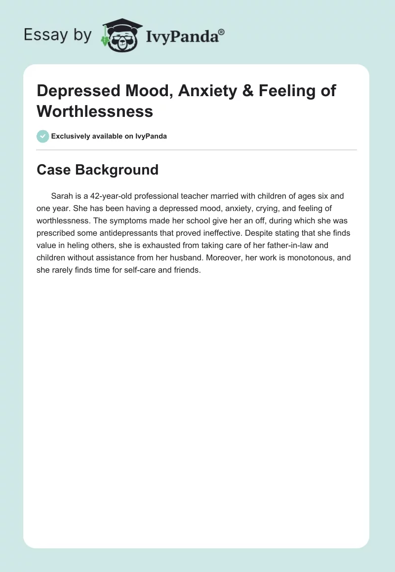 Depressed Mood, Anxiety & Feeling of Worthlessness. Page 1