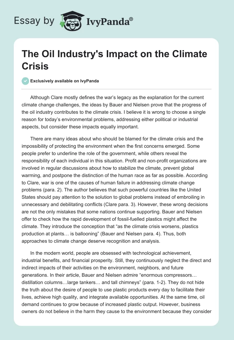 The Oil Industry's Impact on the Climate Crisis. Page 1