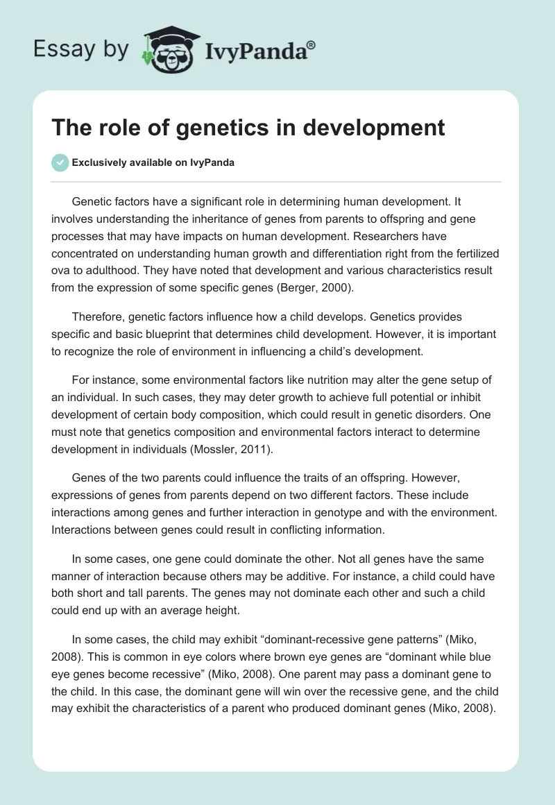 The role of genetics in development. Page 1