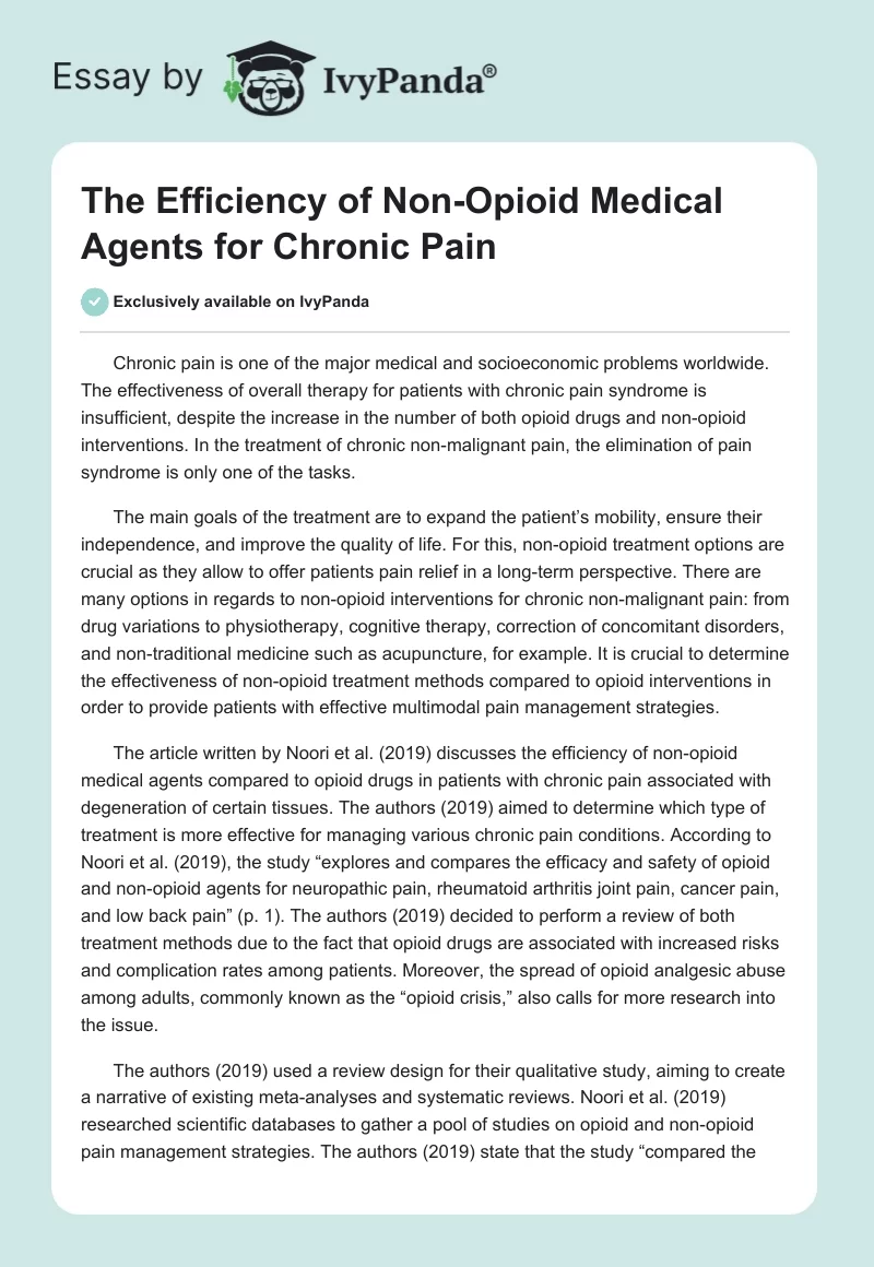 The Efficiency of Non-Opioid Medical Agents for Chronic Pain. Page 1