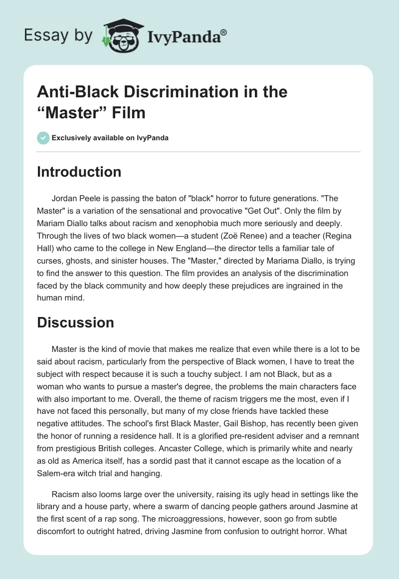 Anti-Black Discrimination in the “Master” Film. Page 1