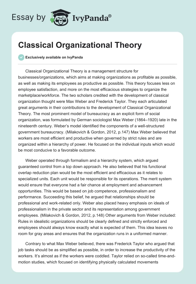 Classical Organizational Theory. Page 1