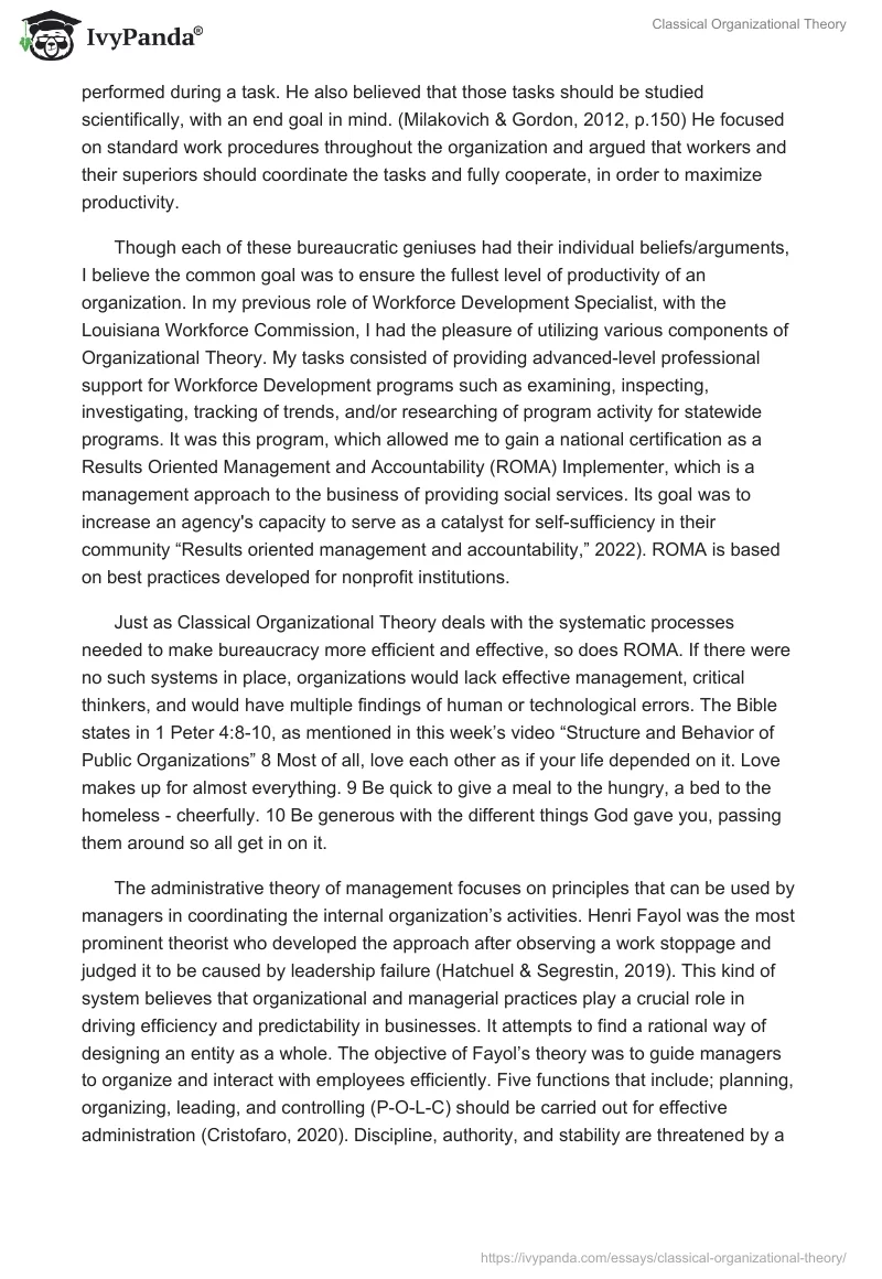 Classical Organizational Theory. Page 2