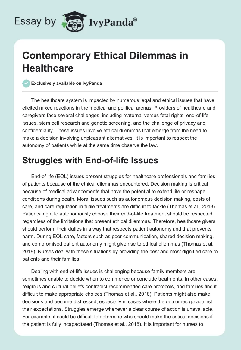 Contemporary Ethical Dilemmas in Healthcare. Page 1