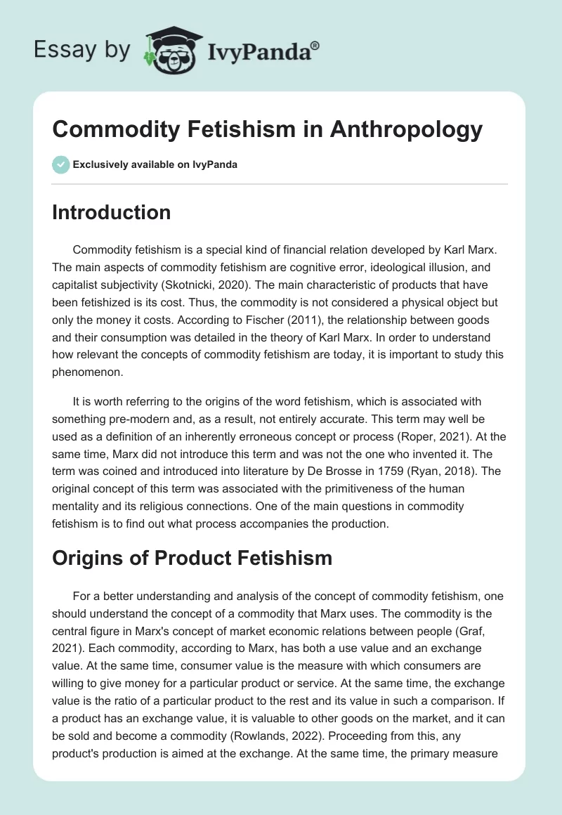 Commodity Fetishism in Anthropology. Page 1