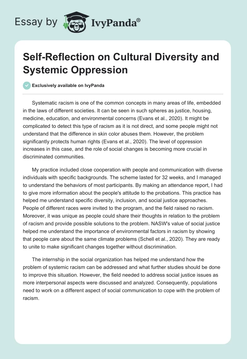 Self-Reflection on Cultural Diversity and Systemic Oppression. Page 1