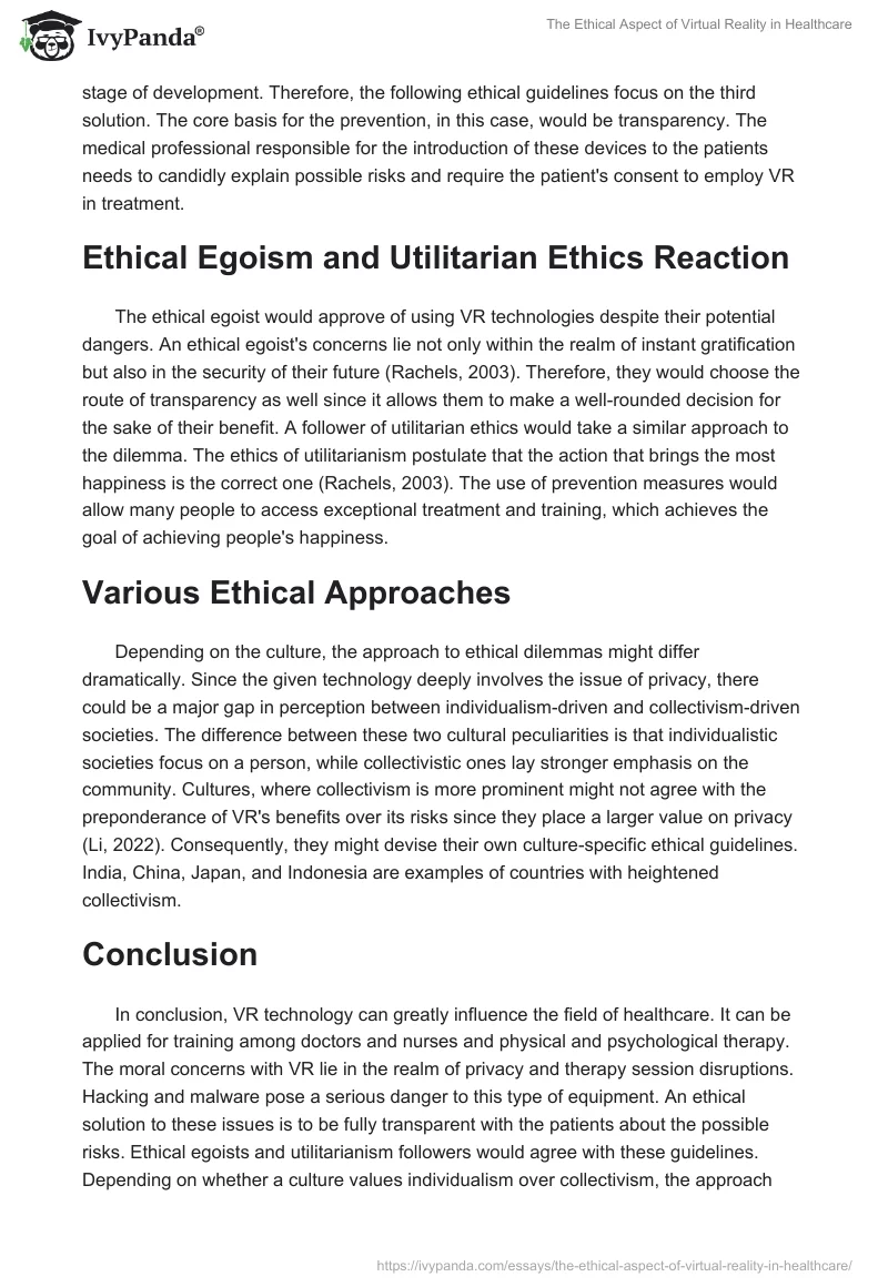 The Ethical Aspect of Virtual Reality in Healthcare. Page 2