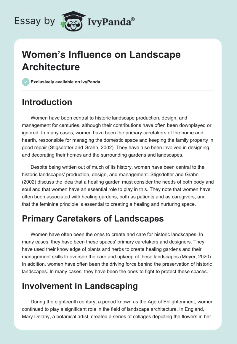 Women’s Influence on Landscape Architecture. Page 1