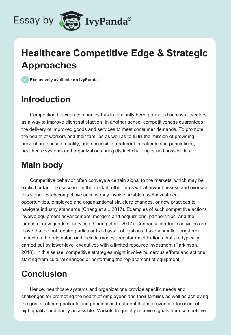 Healthcare Competitive Edge & Strategic Approaches. Page 1